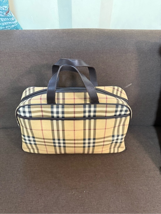 Burberry Other - Burberry Beige Plaid Travel Bag with Dark Brown Handles